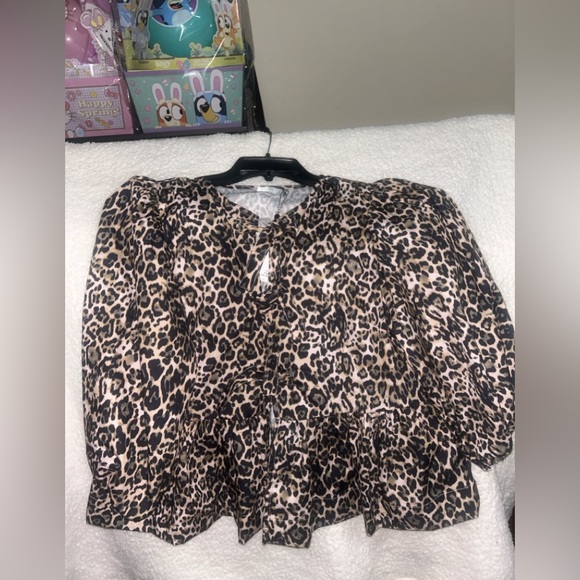 Kaktus Brown Leopard Peplum Blouse Ptp 19” - Picture 3 of 6